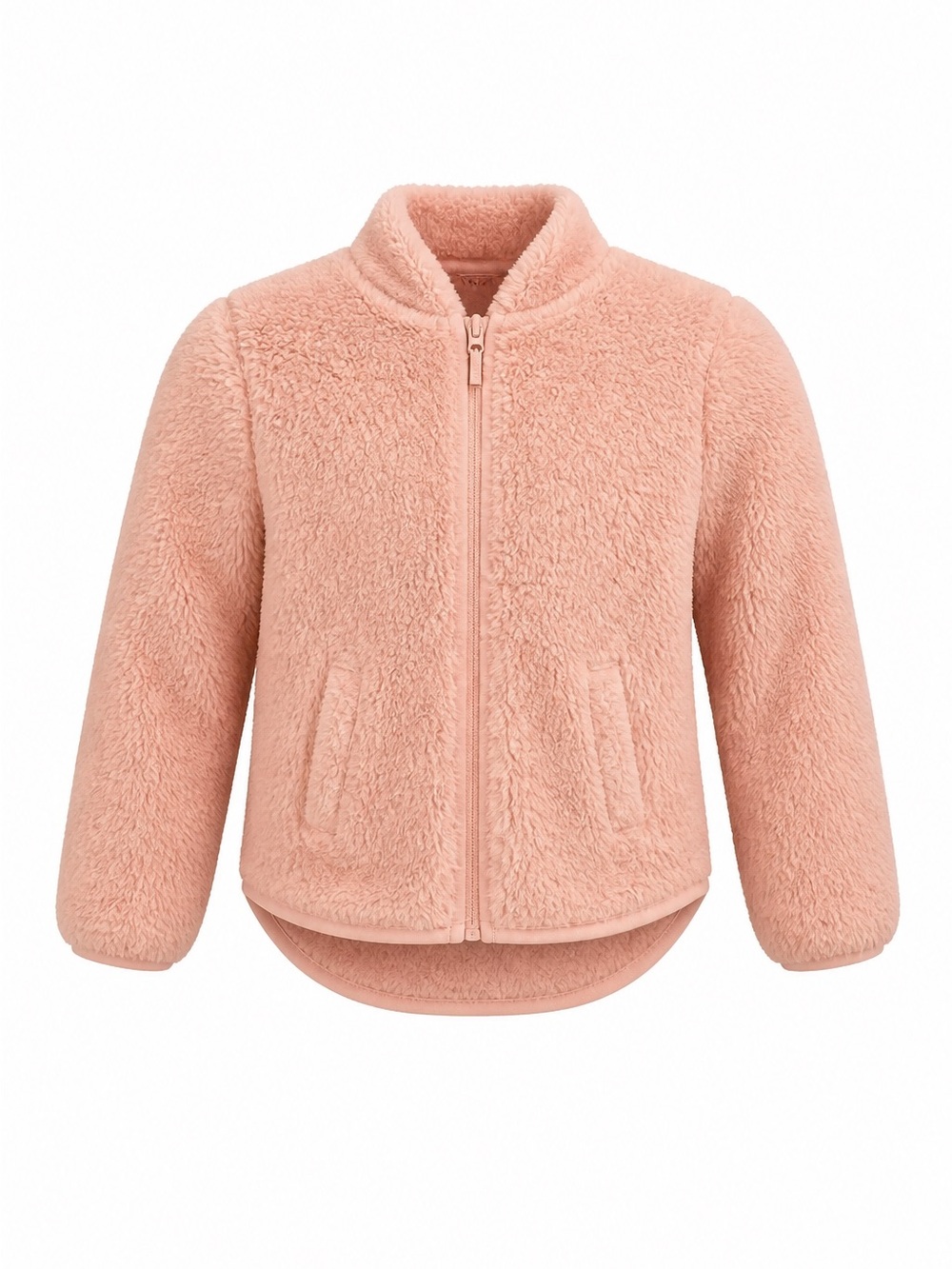 Kids Plush Zip-Up Jacket with Hood in Light Pink
